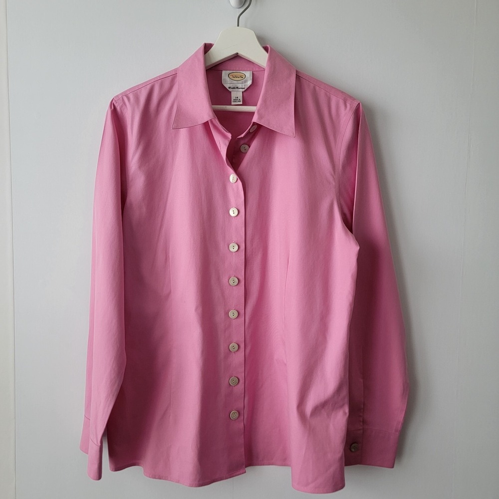 Talbots women's wrinkle resistant button up shirt size 14 long sleeve pink